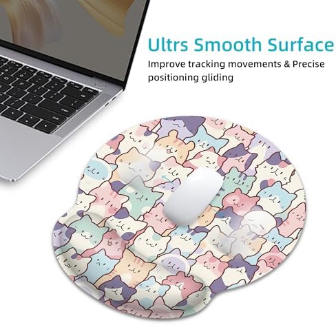Cute Colorful Cat Ergonomic Mouse Pad with Wrist Rest for Desk Work Office