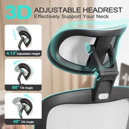 Ergonomic Office Chair with 4D Flip-Up Arms & Footrest, Mesh Desk Gaming Chair with 3D Headrest & 2D Floating Wing Lumbar Support, High Back Computer Chair for Home Office Vanity, Grey