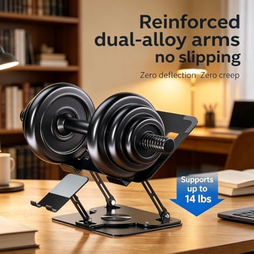 Laptop Stand for Desk with Quiet Cooling Fans - 360 Rotating Base Ergonomic Computer Stand, Aluminum Laptop Riser Foldable Protable for Office Home fits MacBook Air Pro, Dell, HP (10-17.3'') (black)