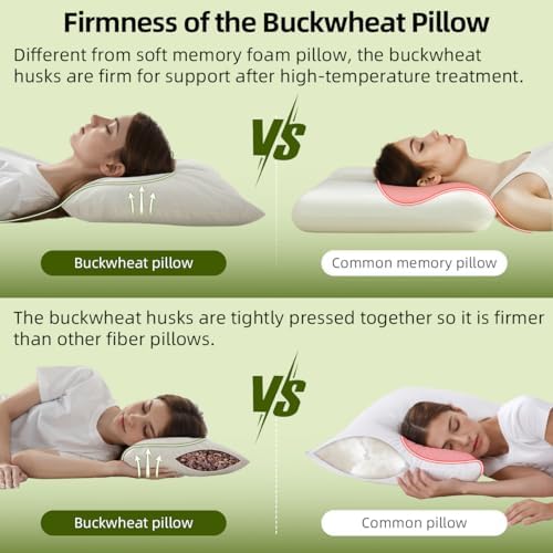 USlixury Organic Buckwheat Pillow 20x26, Adjustable Height, Neck Support