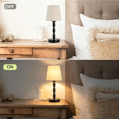CASTLELIFE Rechargeable Cordless Table Lamp, 5000mAh Battery Powered Touch Desk Lamp, 3-Level & Stepless Dimmable Night Light, Portable Bedside Lamp for Bedroom, Outdoor, Bulb Included, Black