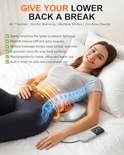 Electric Lumbar Traction Device, Smart Lower Back Massager with Heat