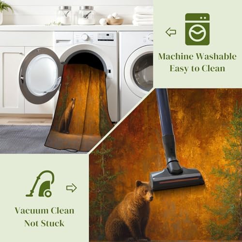 Calming Bear Forest Harmonious Warm Sunset Colors Area Rug Outdoor Patio Rug Play Mat Modern Floor Carpet Non-Slip Home Decor Living Room Kids Bedroom Nursery, 3x5 ft