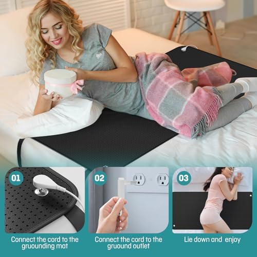 Grounding Mat for Bed King, Premium Conductive Grounding Mat with 15ft Grounding Cord, Breathable & Non-Slip Grounding Mattress Pad for Sleeping, 27 * 78Inch
