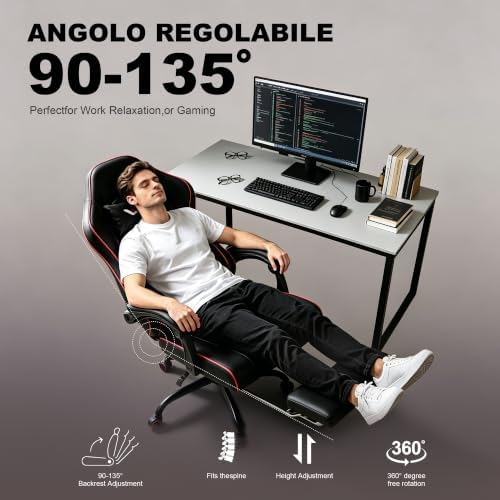 Gaming Chair for Adults, Computer Chair with Footrest and Pocket Spring Cushion,Comfortable Ergonomic Video Game Chair with Lumbar Support and Headrest for Office Home (Red)