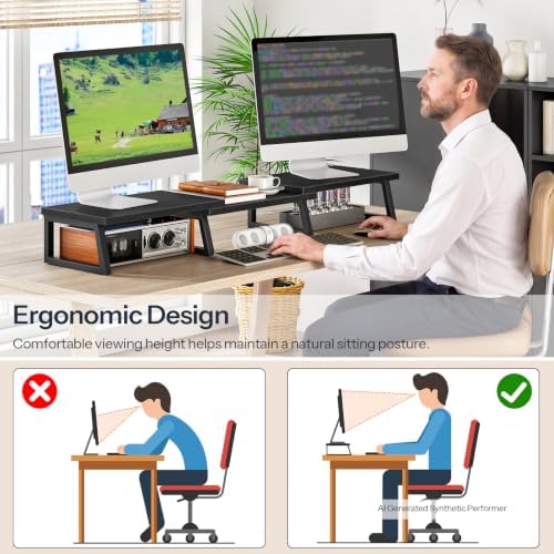 HOOBRO Dual Monitor Stand Riser, Computer Monitor Stand for PC, Black