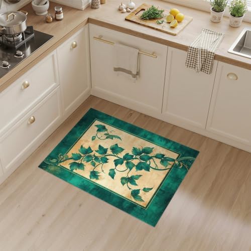 3'x5' Green Cat Cat-Inspired Vine Symmetry Washable Area Rug
