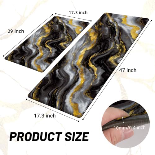 Tyrot Gold Black Kitchen Mats for Floor 2 Pcs 17.3"X28"+17.3"X47"