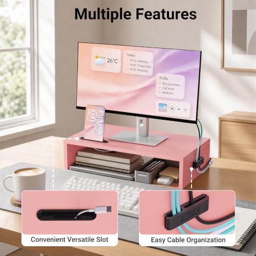 BONTEC Monitor Stand Riser with Cellphone Holder & Cable Management