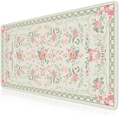 HAOCOO Cute Green Bow Desktop Mat, 35.4" x 15.7" Keyboard Pad for Office