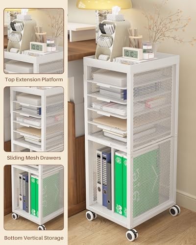 Rolling File Cart with 4 Dividers, Mobile File Cabinet with Wheels