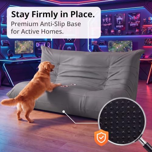 Homall Floor Gaming Chair Boneless Loveseat Couch, Ergonomic Floor Sofa Couch with Cup Holders, Leather Lazy Floor Lounger for Gaming, Reading, Relaxing, Watching TV (Grey)