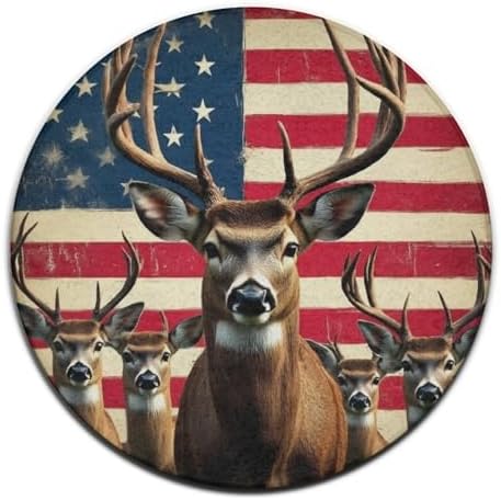Soft Round Yoga Carpet, Office Chair Decor Round Mat for Carpet and Hardwood Floors American Flag Deers