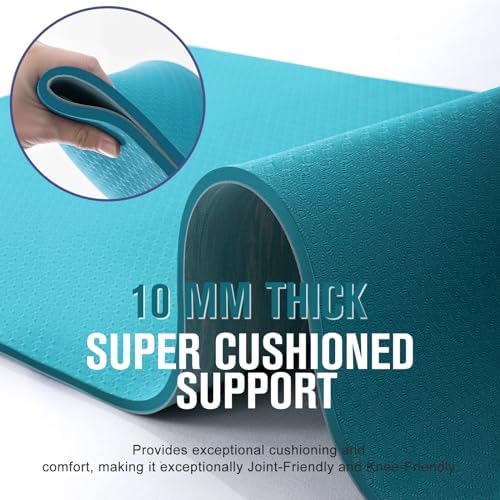 UMINEUX Extra Thick Yoga Mat, 2/5 Inch (10MM), Natural Rubber and TPE Non Slip Yoga Mats with Strap for Women Men, Eco Friendly Exercise Mat for Yoga, Pilates and Home Workout