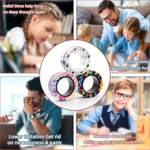 9Pcs Magnetic Rings Fidget Toys for Adults and Kids,Fidget Spinner Rings for Anxiety Relief Therapy Toys for Boy and Girl Ages 8-13,Teens Gift for Teen Party Favors Stocking Stuffers