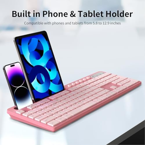 MARVO Wirelss Keyboard and Mouse Combo with Phone Holder, Full-Size, Sakura