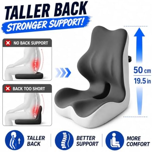 Orthopedic Seat Cushion with Back Support for Office Chair, Upgrade，Gray
