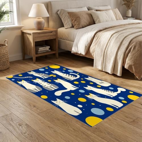5'x7' Blue Yellow Cat Symphony with Golden Ultra-Soft Area Rug