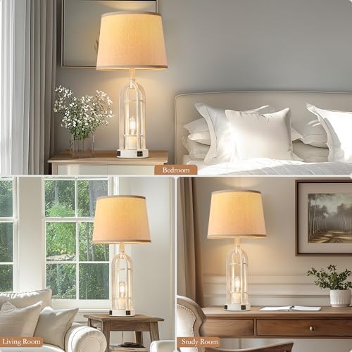 SRJJA 24" Farmhouse Table Lamps for Living Room Bedroom Set of 2, USB A+C