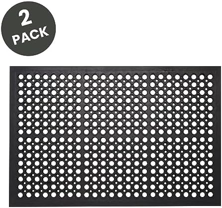 Envelor 2 Pack Anti Fatigue Mats for Kitchen Floor, Rubber Bar Mats, Non Slip Commercial Floor Mat with Drainage Holes, Indoor Outdoor Rubber Mat for Restaurant, Garage, Entryway 36 x 60 in