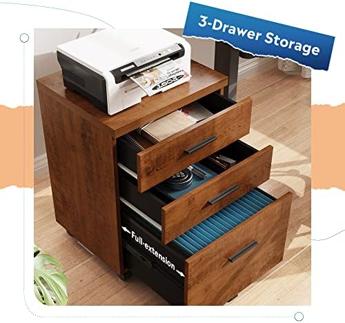 DEVAISE 3 Drawer File Cabinet, Wood Under Desk Filing Cabinet, Walnut