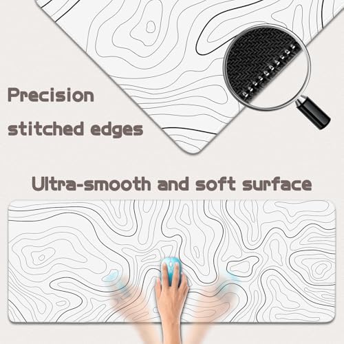 Gaming Mouse Pad - (31.5"×11.8") Topographic Large Mouse Pads for Desk - Desk Mat for Keyboard and Mouse with Non-Slip Base, Desks Pad Matfor Game/Office & Home