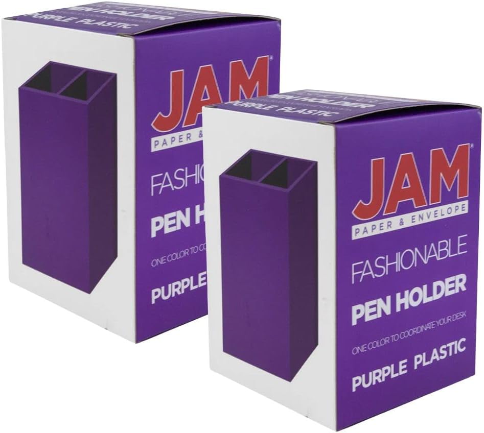 JAM PAPER Plastic Pen Holders - Purple Desktop Pencil Cups - 2/Pack