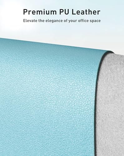 Aothia Faux Leather Desk Mat - Large Mouse Pad, Non-Slip PU Leather Blotter, Waterproof Writing Surface for Office and Home (Blue Topaz, 63" x 24")