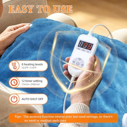 30s Fast Heating Pad for Neck and Shoulders and Back, Far Infrared Graphene Wrap for 6X Deeper Pain-Relief, 8 Heat Levels Auto Shut-Off & Memory, Washable Heating Pads, Comfort Gifts for Women Men