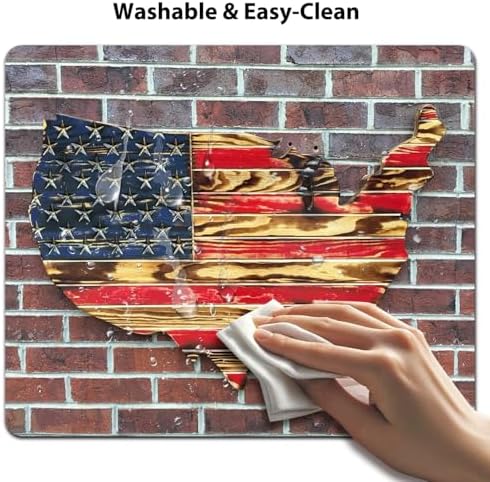 9.5x7.9 Inch Office/Gaming Mouse Pad, Rustic Wooden American Flag Patriotic America Text, Cute Anti-Slip Mat for Desk Decor