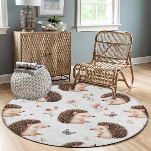 Fashion Round Area Rug Large Non Slip Carpet Unisex Home Decor Mat Cute Animal Hedgehog
