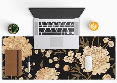 Desk Mat, Large Mouse Pad, 31.5" x 11.8" XL Extended Gaming Mousepad, Desktop Decor Desk Pad, Cute Men Women Office Supplies and Accessories, XL Mouse Pad for Laptop & Keyboard, White Peony