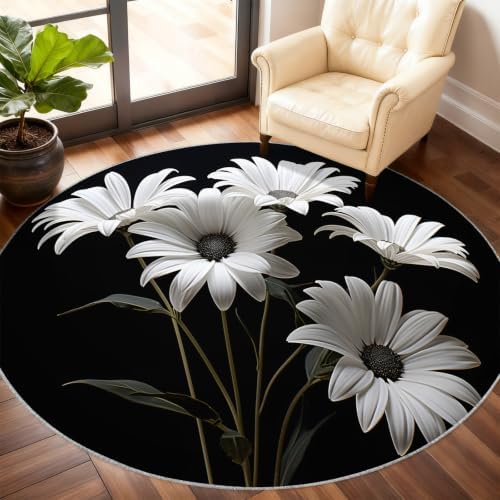 Floral Round Area Rug - 6.6ft Abstract Floral Round Rug for Living Room, Modern Fashion Circle Rugs Soft Non-Slip Carpet for Bedroom Kiks Room Dining Table Decor Mat