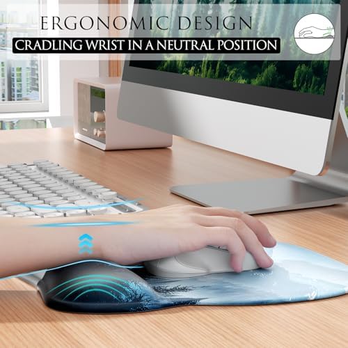MROCO Ergonomic Mouse Pad with Gel Wrist Rest, 9.4 x 8.1 in, Cloud Forest
