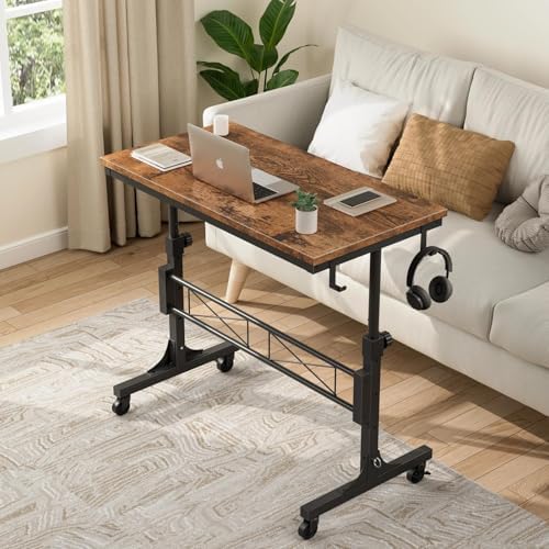 Small Portable Rolling Standing Desk - 32 Inch Adjustable Height Mobile Stand Up Desks with Wheels for Treadmill Walking Pad, Teacher Podium for Classroom, Couch Sofa Side Laptop Table, Rustic Brown