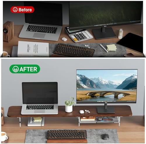 AFOOYO Monitor Stand Riser,Computer Monitor Stand with DIY Pegboard and drawer for Laptop,PC,Computer,Printer (Walnut-Felt Drawer)