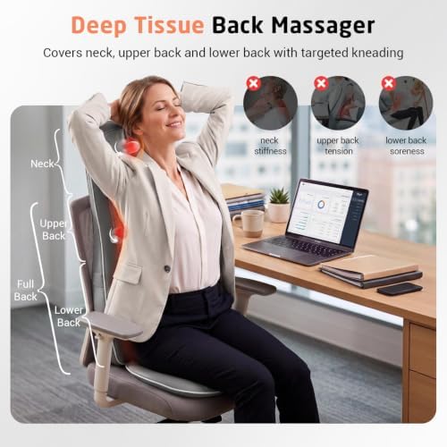 Mynt Shiatsu Neck & Back Massager for Chair, Deep Tissue Kneading Chair Pad