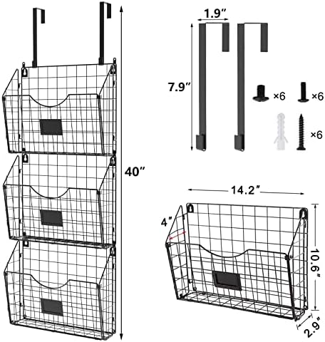 X-cosrack 3-Tier Hanging Wall Files with Door Hooks and 6pcs S Shape Hooks