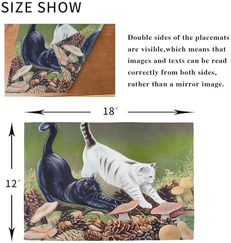Placemats Set of 4 for Dining Table, Cat Stretching Cloth Placemats Heat Resistant Place Mats Linen Thick Washable Kitchen Table Mats, 12x18 in
