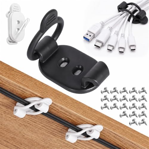 20Pcs Cable Management Clips, Adhesive Cord Organizer-Black+White