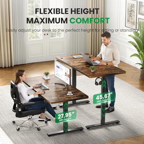 Brown 71x30 in Electric Standing Desk, 1 Inch Thick Tabletop