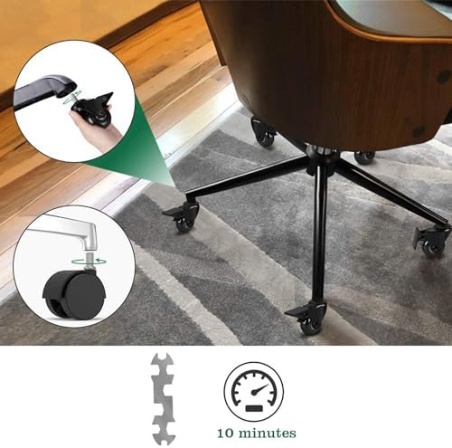 8T8 2" Office Chair Wheels Replacement with Brake, Rubber Caster Wheels with Threaded Stem 3/8''-16x1, Set of 5, Heavy Duty Desk & Gaming Chair Casters for Wood Floor Carpet Mat, Quiet Smooth Rolling
