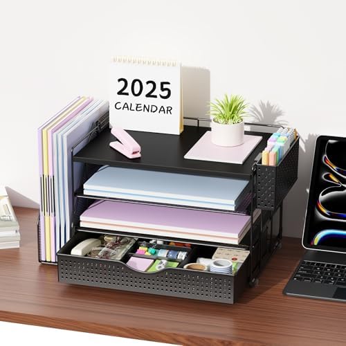 Wood Desk Organizers and Accessories with File Holder & Catalog Racks
