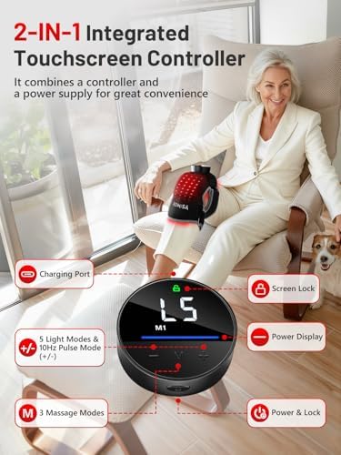 ROMISA Red Light Therapy Knee Brace Vibration Knee Massage for Pain Relief, 660nm&850nm Rechargeable Near Infrared Light Therapy Device for Knee/Elbow/Shoulder Faster Recovery for Cordless Use