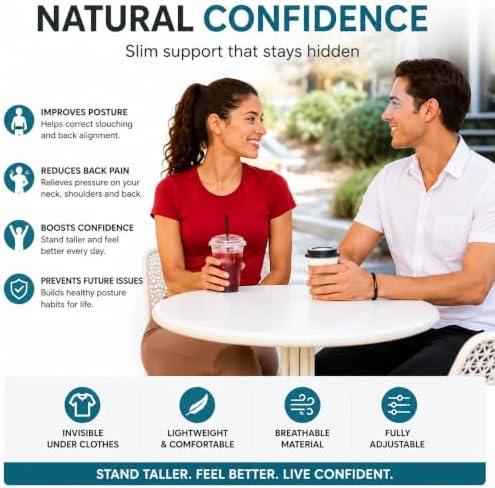 Posture Corrector for Men & Women, Adjustable Back Brace for Posture Support, Upper Back & Shoulder Support, Comfortable Breathable Posture Corrector for Daily Wear, Sitting & Standing