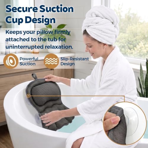 Bath Pillow for Tub,Bathtub Pillow for Head,Neck,Shoulder and Back Support,Soft Bath Tub Pillow for Bathtub,Hot Tub and Spa,Black