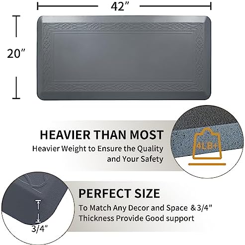 20 x 42 Inch Extra Support Anti Fatigue Comfort Kitchen Mat, Waterproof Long Kitchen Runner, Non-Slip Standing Desk Mat, Commercial Pads for Offices, Home, Garages (Bordeaux Grey, 20'' x 42'')