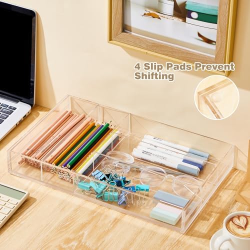 Briwooody 2 Pcs Acrylic Drawer Organizer, 15 x 18 x 2'', 7 Compartments
