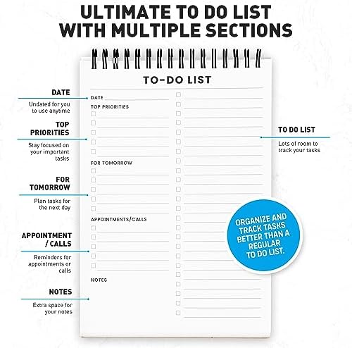 To Do List Notepad 6 Pack: Has Multiple Functional Sections, Daily Planner