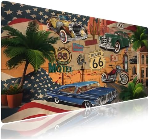 Historic Route 66 Celebration Large Mouse Pad, Vintage Americana Desk Mat